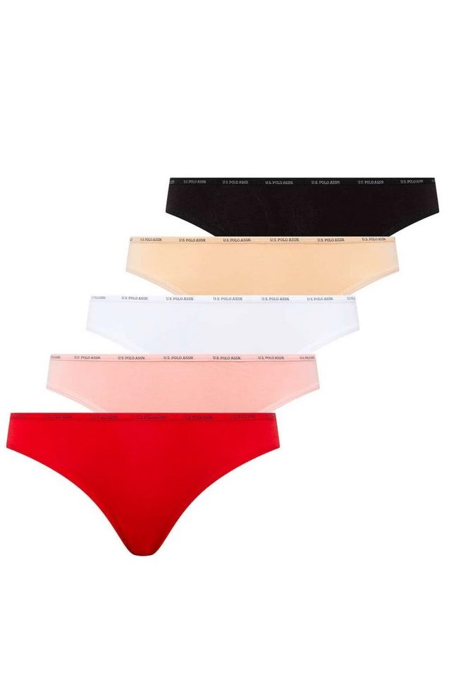 Kırmızı Somon Siyah Beyaz Ten Pamuklu Logolu Lastik Bel Kadın 5'li Düşük Bel Slip Külot U.S. Polo Assn.