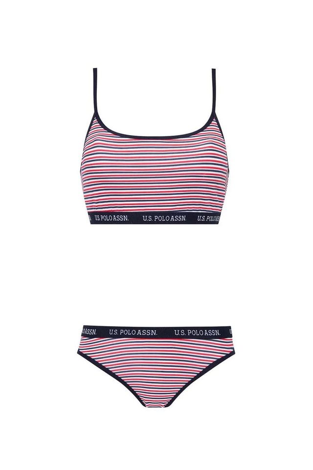 Lacivert Çizgili Kadın İp Askılı Büstiyer Slip Takım U.S. Polo Assn.