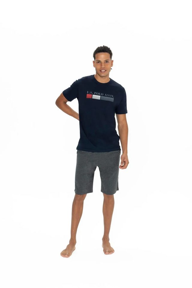 Lacivert Gri Pamuklu Logo Baskılı Bisiklet Yaka Erkek Şort Takım U.S. Polo Assn.
