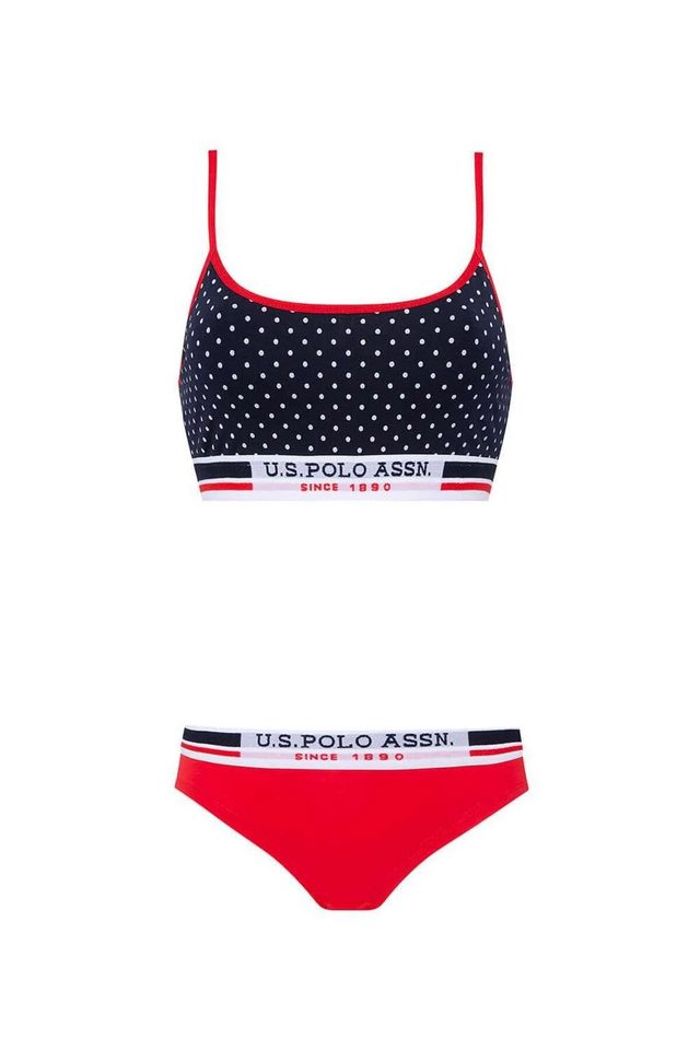 Lacivert Kırmızı Puanlı Kadın İp Askılı Büstiyer Şort Takım U.S. Polo Assn.