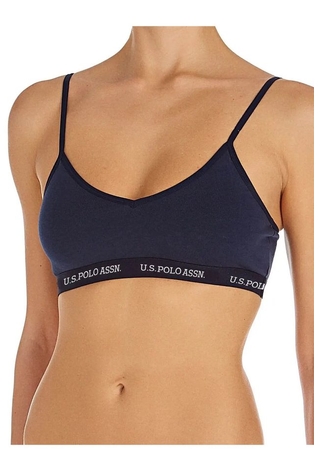 Lacivert Pamuk Karışımlı Logo Yazılı Lastik Detaylı Kadın İnce Askılı Cup Büstiyer U.S. Polo Assn. 
