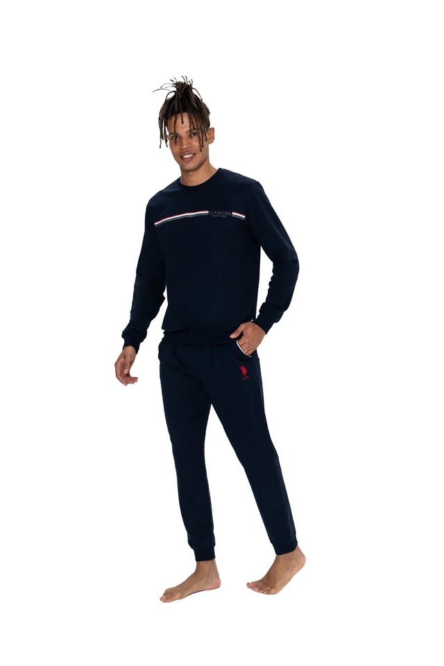 Lacivert Pamuklu Şerit Detaylı Bisiklet Yaka Erkek Pijama Takımı U.S. Polo Assn.