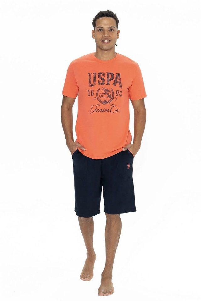 Mercan Pamuklu Baskılı Bisiklet Yaka Kısa Kollu Erkek Şortlu Pijama Takımı U.S. Polo Assn. 