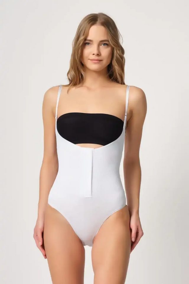 Beyaz Dekolte Uyumlu Agraflı Body Korse