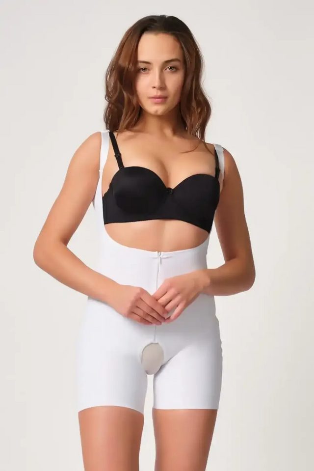 Beyaz Dekolte Uyumlu Fermuarlı Tül Body Korse