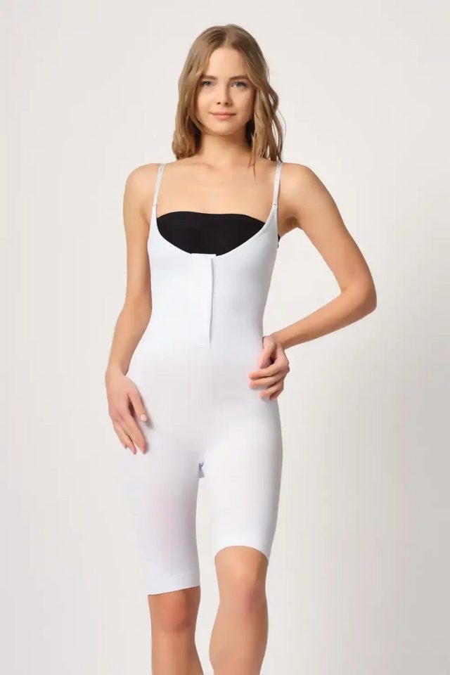 Beyaz Dekolte Uyumlu Ön Agraflı Paçalı Body Korse