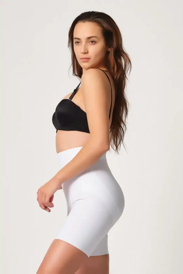Beyaz Yüksek Bel Kadın Lazer Kesim Boxer Korse