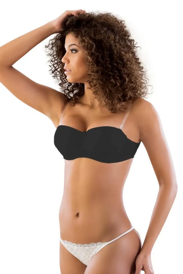 Şeffaf Askılı Siyah Push-Up Straplez Sütyen