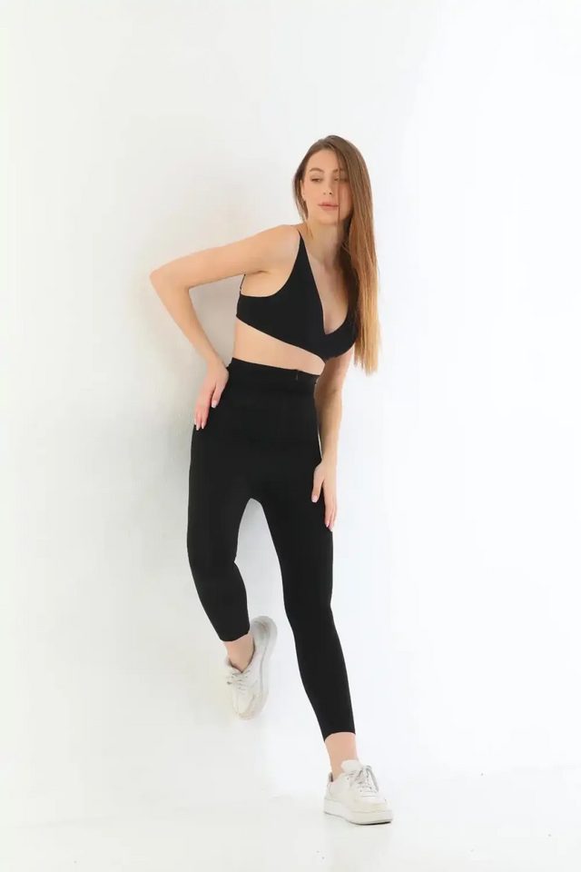 Siyah Lazer Kesim Fermuarlı Uzun Tayt