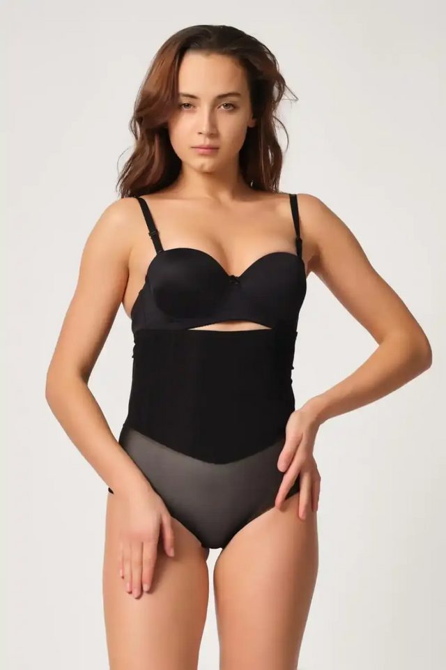 Siyah Tül Lazer Kesim Slip Korse