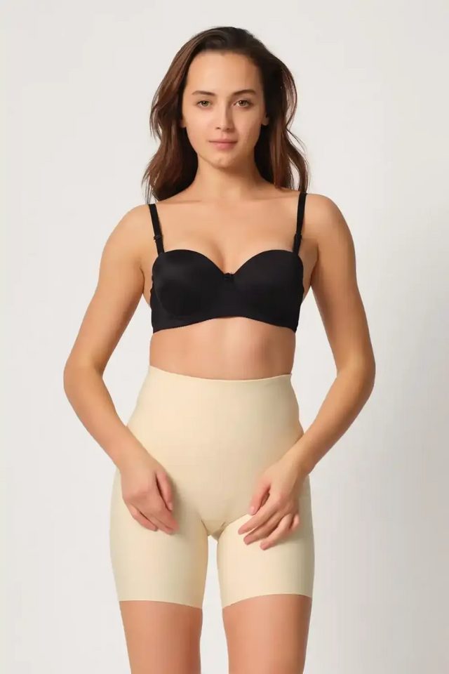 Ten Rengi Yüksek Bel Kadın Lazer Kesim Boxer Korse