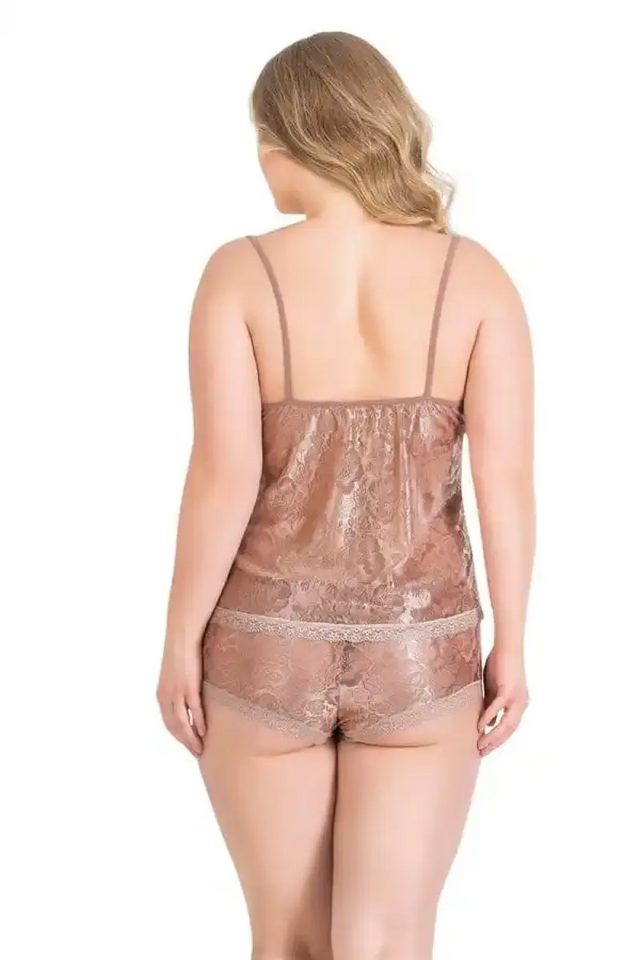 Vizon Jakarlı Büyük Beden Babydoll Şort Takımı
