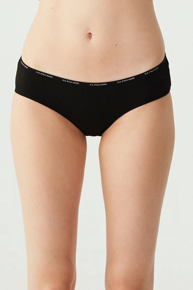 Siyah Beyaz Ten Logolu Lastik Bel Kadın 5'li Yüksek Bel Slip Külot U.S. Polo Assn.