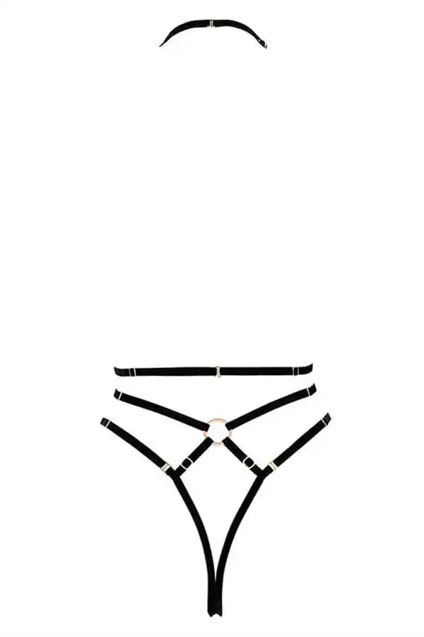 Siyah Göğüs Detaylı Kadın Fantezi Harness