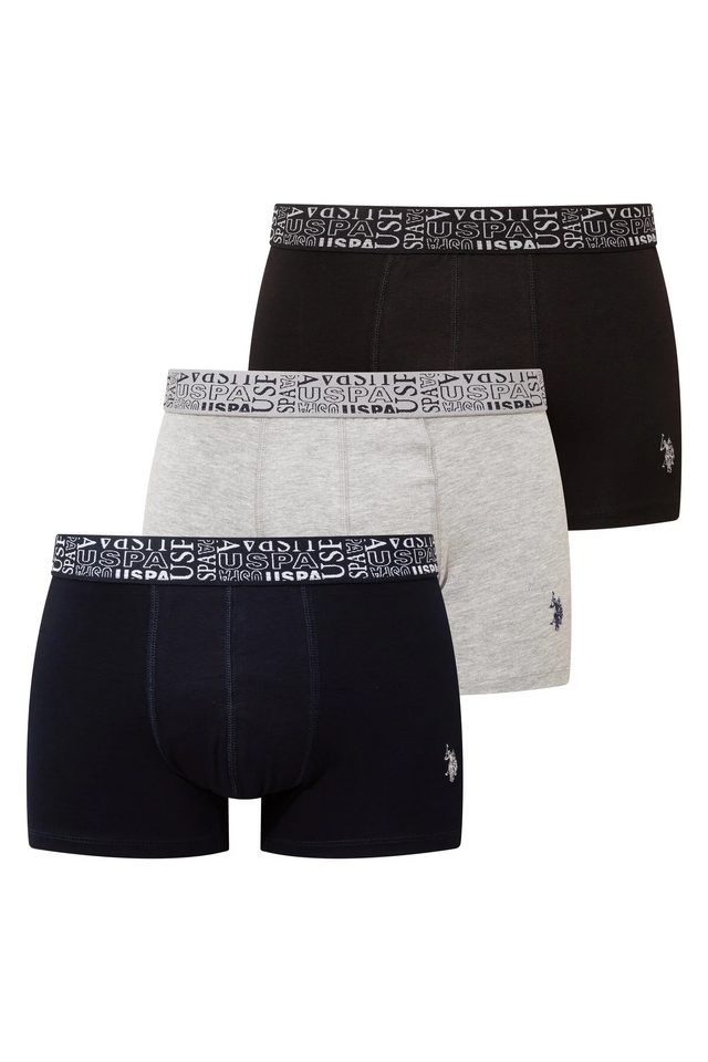 Siyah Lacivert Gri Melanj Pamuk Karışımlı Erkek 3'lü Boxer Seti U.S. Polo Assn. 