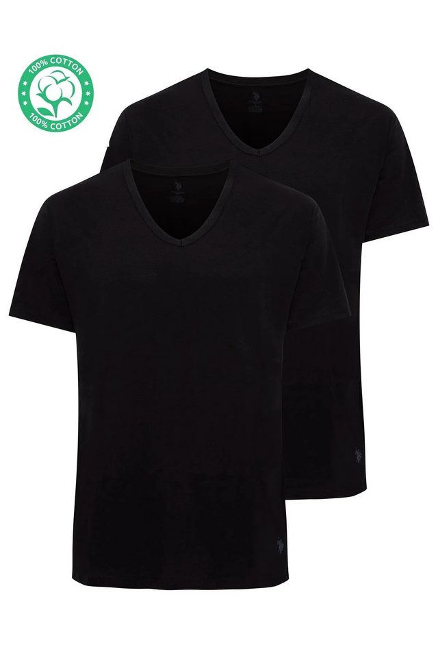 Siyah Pamuk Erkek Kısa Kol V Yaka Atlet 2’li Paket U.S. Polo Assn.