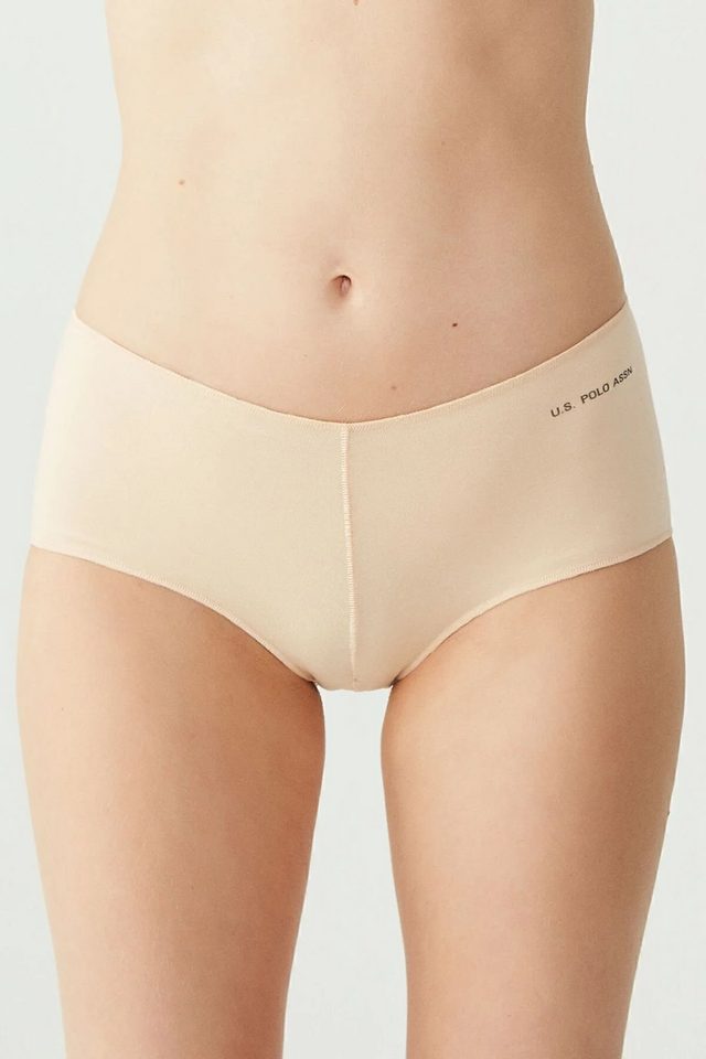 Siyah Ten Beyaz Pamuk Karışımlı Likralı Logo Baskılı Lastik Bel Kadın 5'li Şort Külot U.S. Polo Assn. 