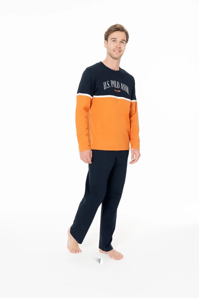 Turuncu Pamuklu Erkek Uzun Kollu Bisiklet Yaka Pijama Takımı U.S. Polo Assn.
