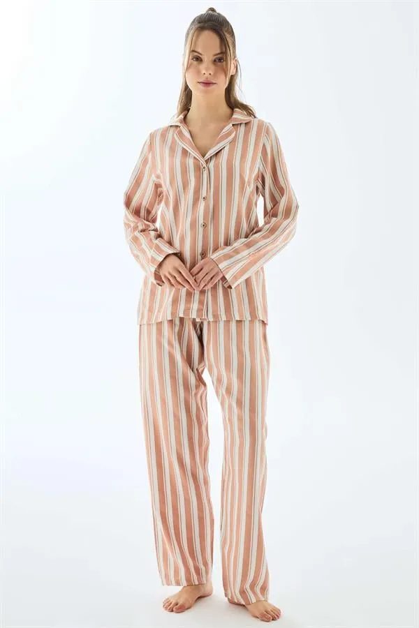 Viscose Çizgili Gömlek Pantolon Pijama Takımı